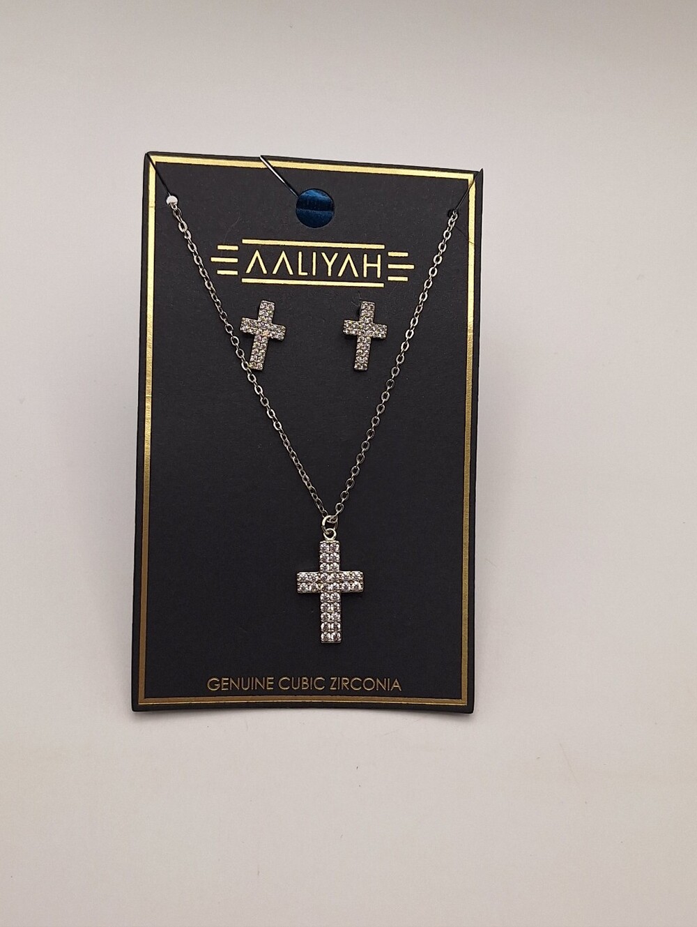 Aaliyah Genuine CZ Cross Necklace & Stud Earrings Set NWT